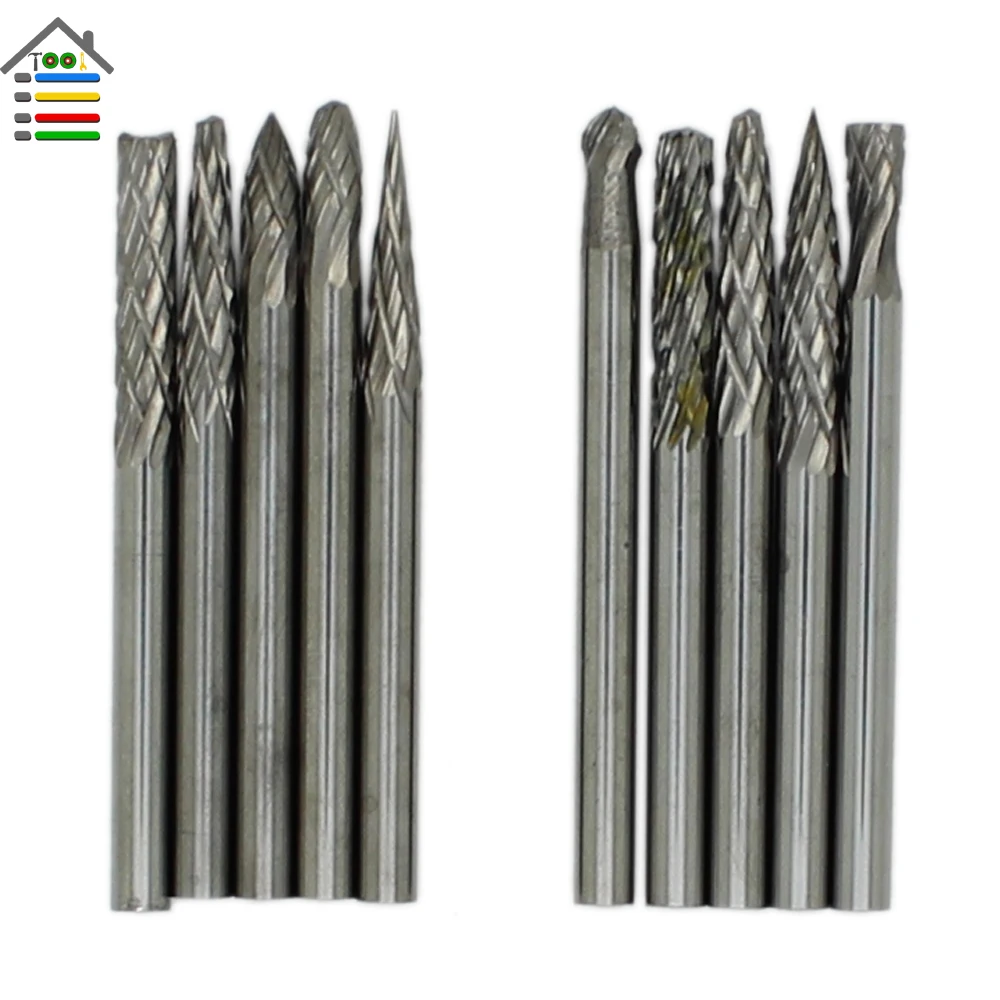 

New 10pc 3mm Shank Tungsten Carbide Cutter Rotary File Set Burr Router Bit Kit CNC Engraving Milling Cutter