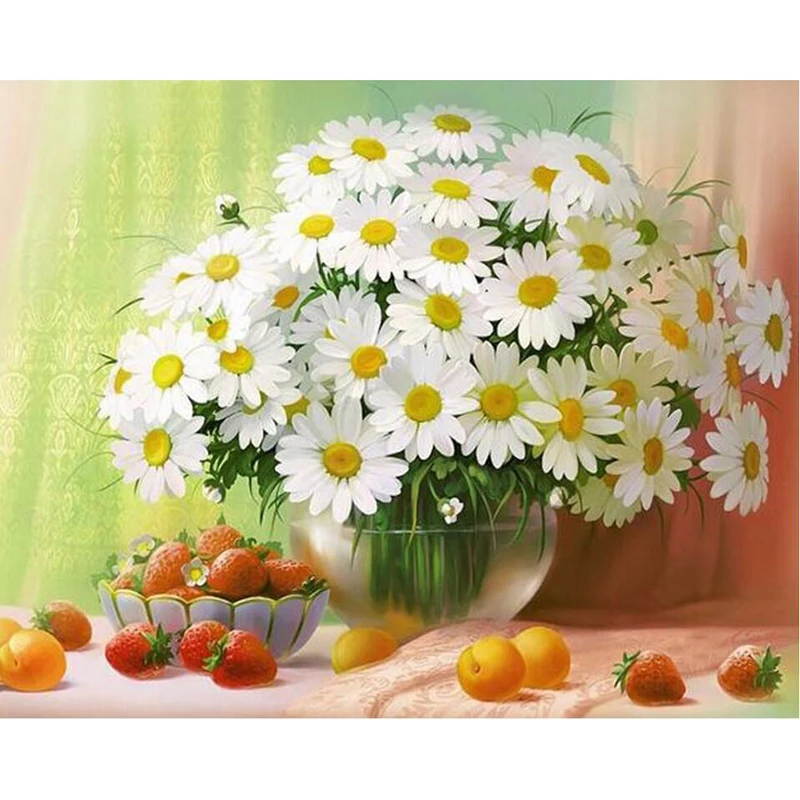 NEW 3D DIY Diamond Painting Cross Stitch White Daisies Floral Crystal Needlework Embroidery Flower Home Decorative LX | Дом и сад