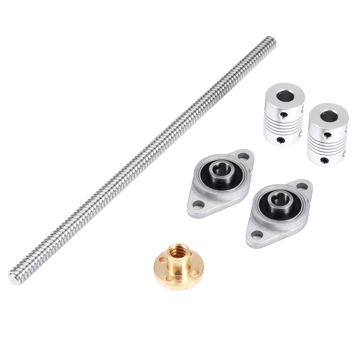 New 1Pcs 2mm T8 Lead Screw Rod CNC Linear Rail Bar Shaft + 2Pcs Coupling + 2Pcs Pillow Block with Nut