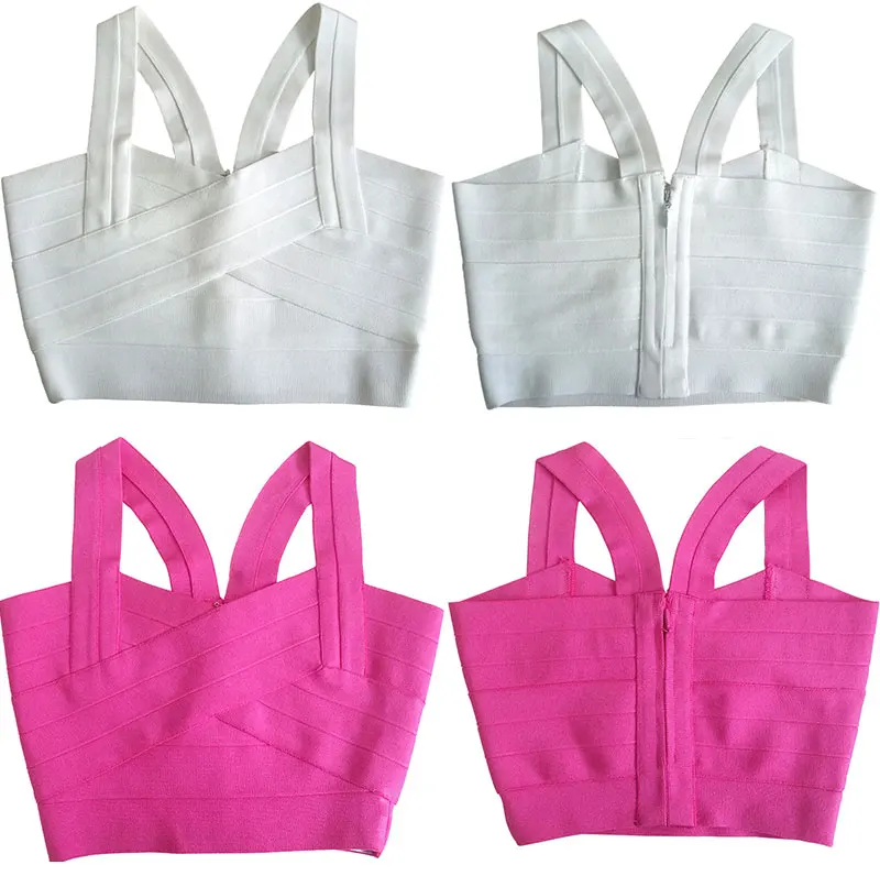 2019 new arrivals womens elastic bandage crop top spaghetti strap busty solid candy color v-neck hot sale  EV1529