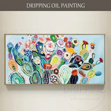 New Arrivals Hand-painted Colorful Flowers Cactus Oil Painting on Canvas Home Decor Handmade Canvas Cactus Plants Oil Painting