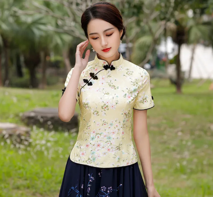 SHENG COCO S-4XL китайская блузка с принтом Cheongsam рубашки летние традиционные китайские Топы Ципао Женская одежда в китайском стиле