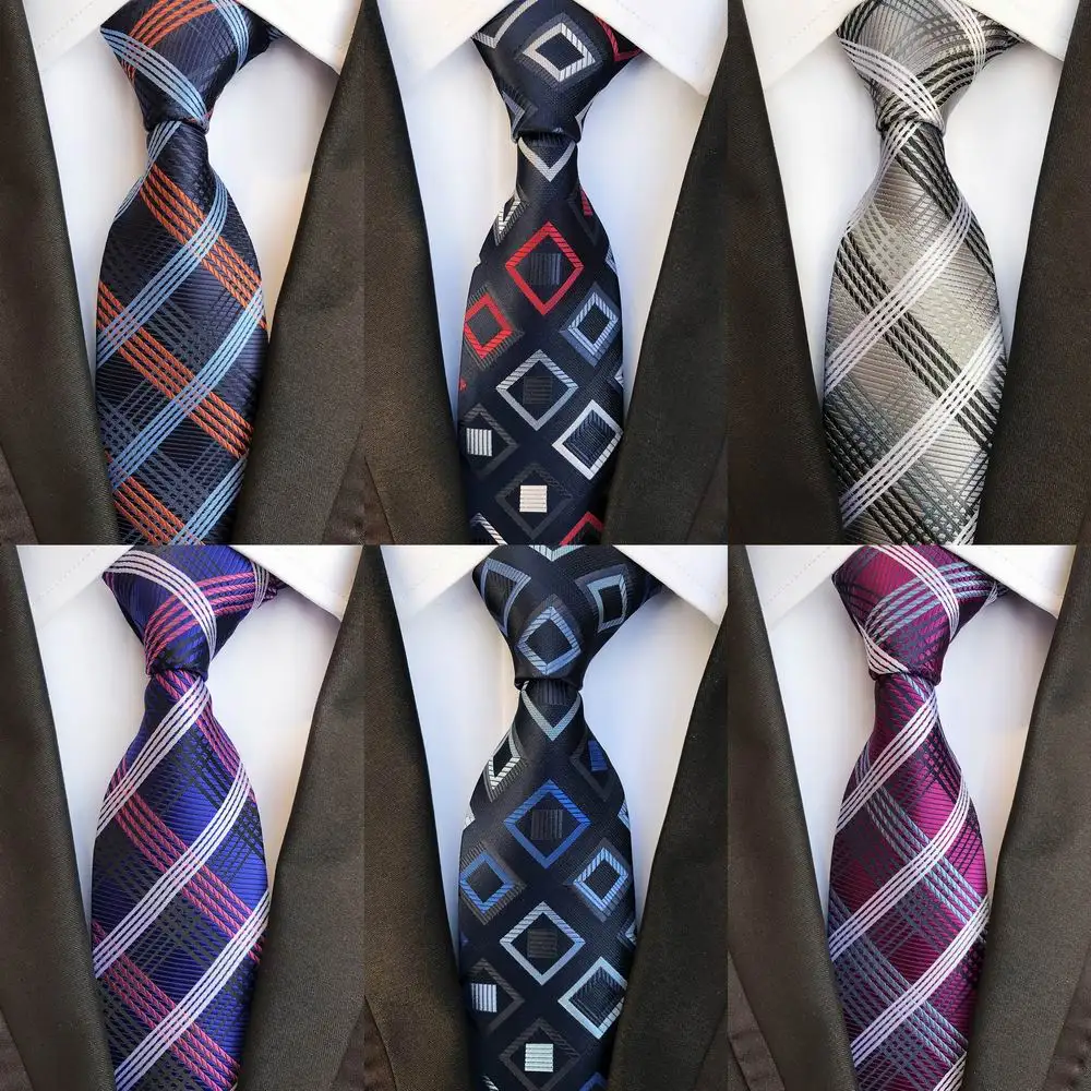 

SKng New Style 8cm Checks Navy Blue Orange Silk Tie for Men Gravatas Normal Men Tie Wedding Business Ties Formal Neck Ties