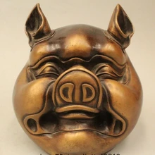 " Китай Китайский Фиолетовый Бронзовый Юань Мин Юань Зодиак Год Свинья Голову Статуя, Бюст