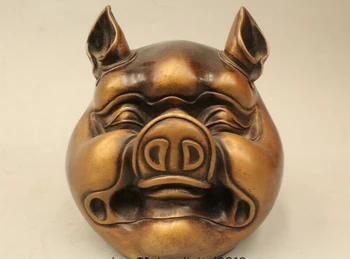 

6" China Chinese Purple Bronze Yuan Ming Yuan Zodiac Year Pig Head Bust Statue