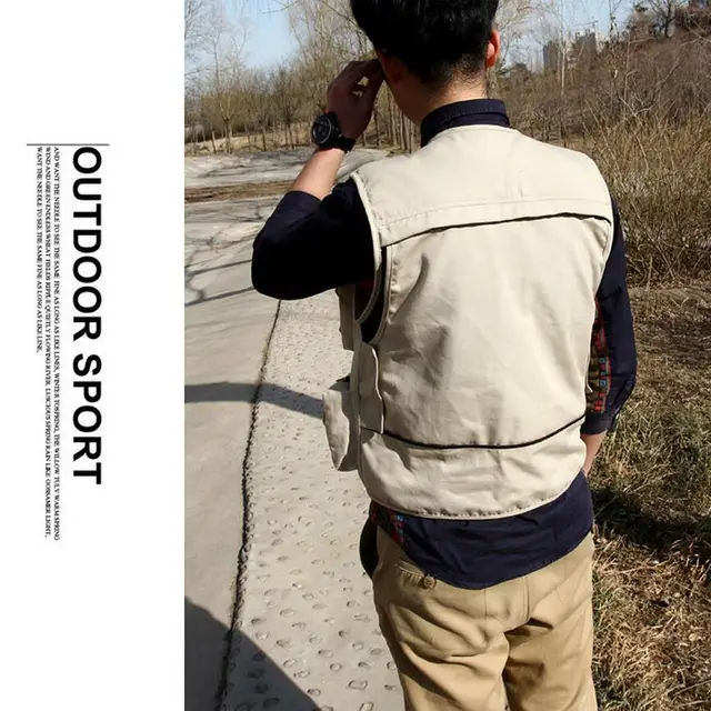 Canvas Photographer Vest Beige, Multi-Pocket
