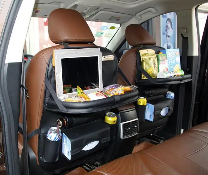 

Car Back Seat Bag Folding Table Organizer Bags Phone Pad Chair Storage Pocket Box Travel Stowing Tidying Automobile Accessories