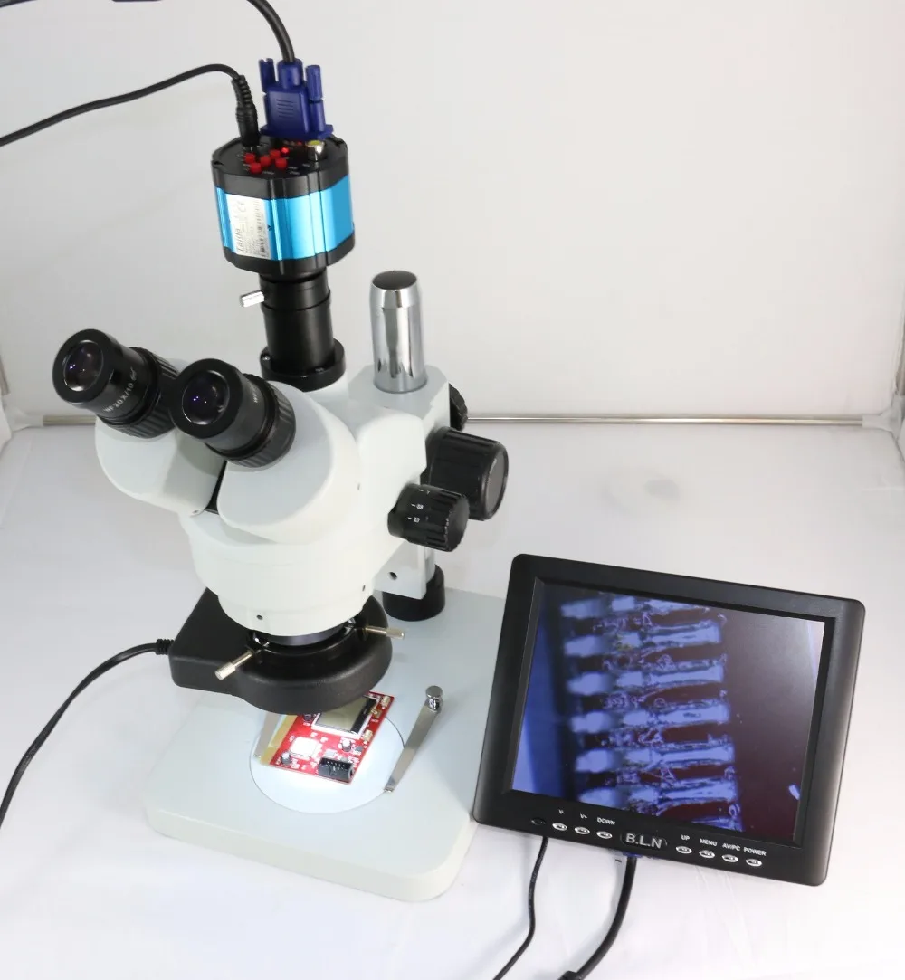 

2 in1 Industrial Microscope Camera+7~45X Continuous zoom Trinocular stereo microscope+8" LCD Monitor