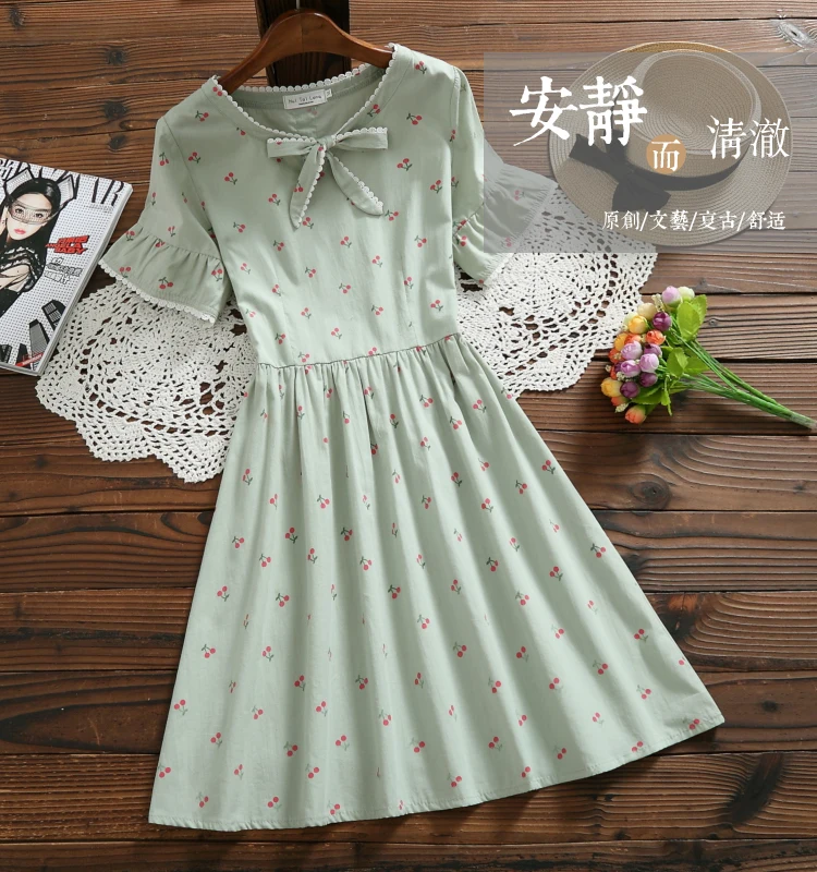 Японское платье kawaii для девочек, новинка года, летнее модное Хлопковое платье с расклешенными рукавами, милое мини-платье