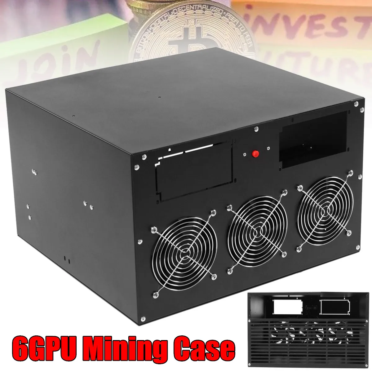 

6GPU Open Air Coin Minner Mining Frame Rig Graphics Case+ 3 Fans ETH Ethereum