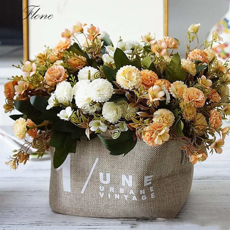 Flone Artificial Flowers High Quality Silk Bouquet Fake Flowers Wedding Display Flower European Style Carnation Home Decoration