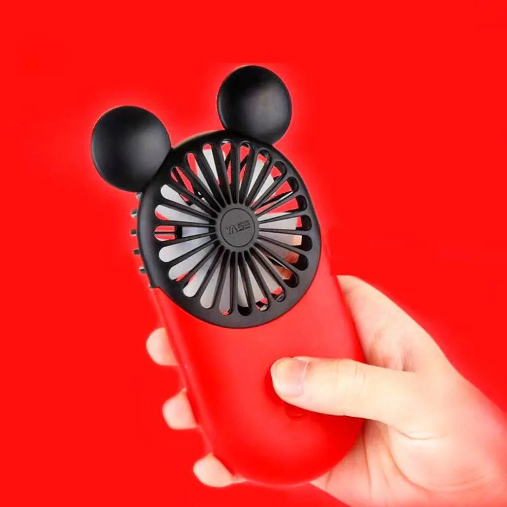 

2019 Newest Creative Mini Cartoon Mickey Fan Handheld 3 Colors USB Electric Mini Hand Portable Fan With Free Finger Ring Gift
