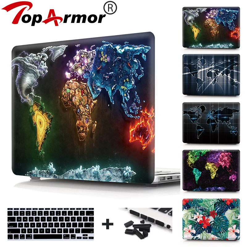 

TopArmor World Map Flower Print Laptop Case for MacBook Air Pro Retina 11 12 13 15 Inch Case for Macbook A1707 A1706 A1708 Case