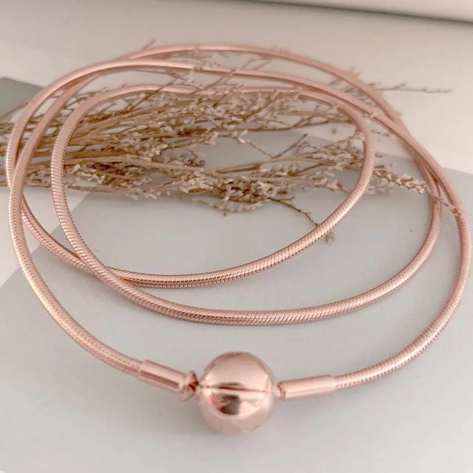 

New 925 Sterling Silver NecklaceRose Gold Sphere Clasp Essence Collection Necklace Bracelet Fit Bead Charm DIY Pandora Jewelry