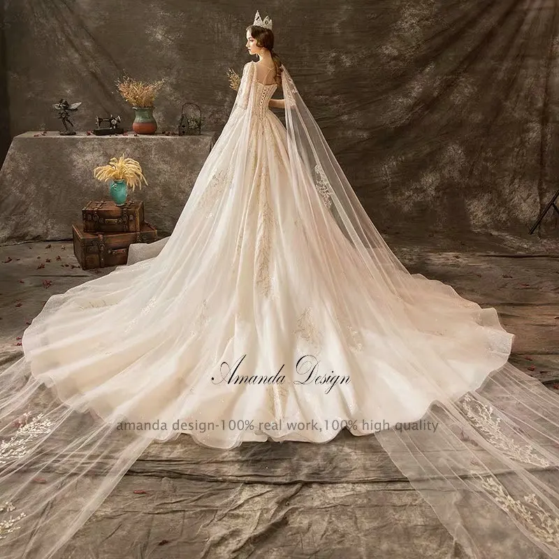 Аманда дизайн халат mariage Cap рукав кружево аппликация бисером свадебное платье с