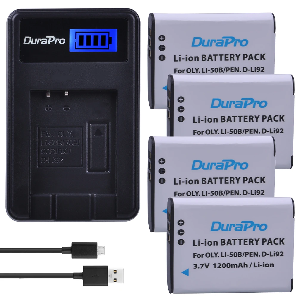 Durapro 4 Pz 1200Mah Li-50B D-Li92 Li 50B D Li92 Batteria + Caricatore Usb Lcd Per Olympus Sp 810 800Uz U6010 U6020 U9010 Sz14