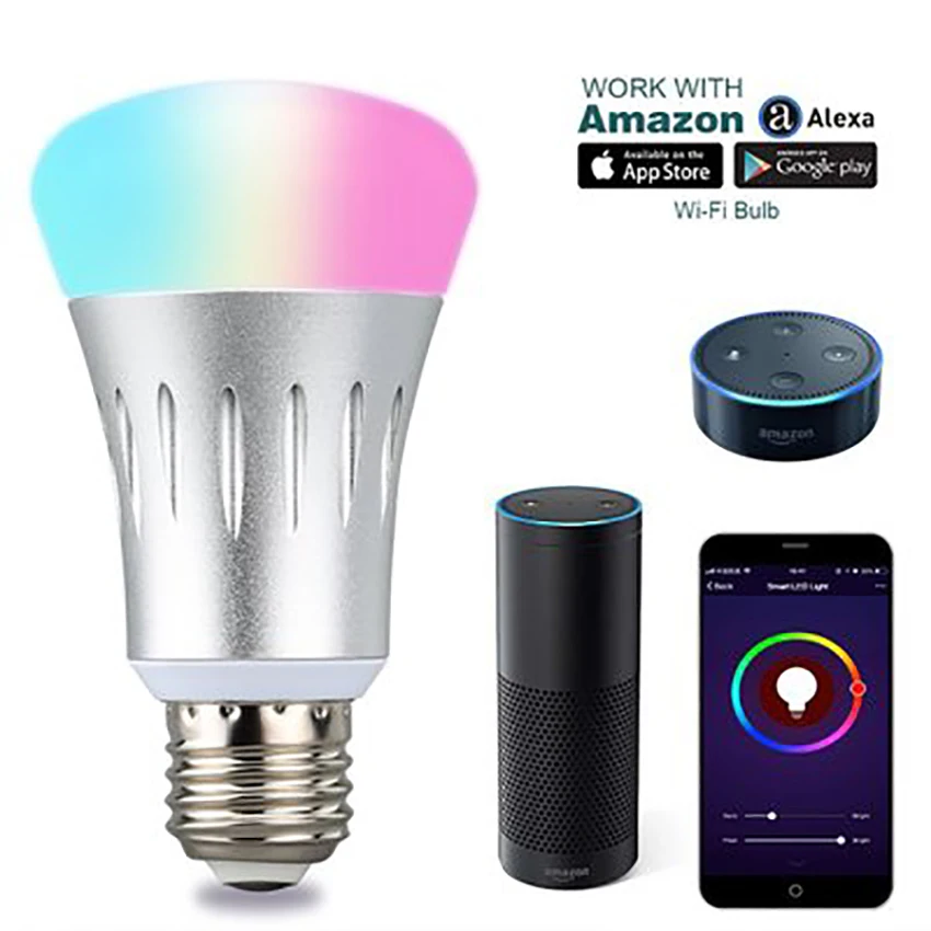 Умный Wifi телефон управления BluetoothSpeaker E27 7W RBGW LED Blub AC85 265V свет музыка игра