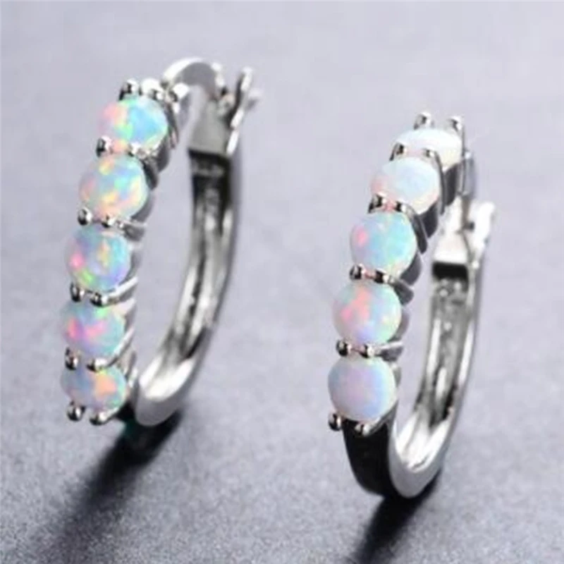 

Mystic Round White Fire Opal Circle Earrings Opal Round Ear Stud For Woman Wedding Engagement Jewelry Gifts Accessories