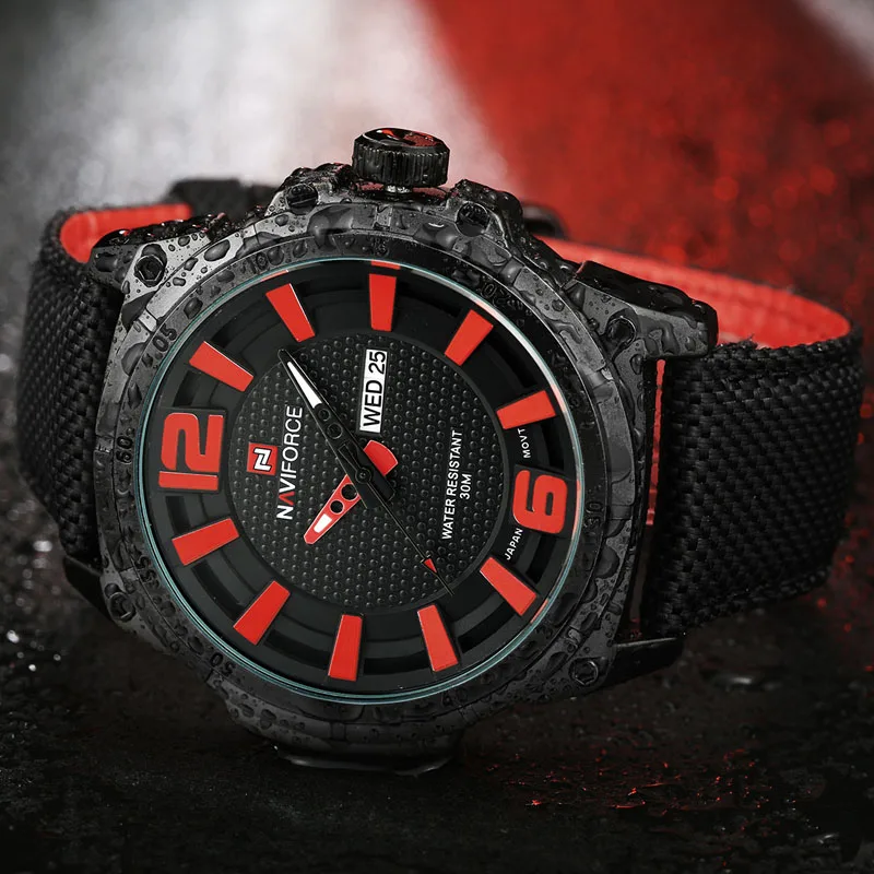 Часы NAVIFORCE мужские спортивные армейские кожаные водонепроницаемые