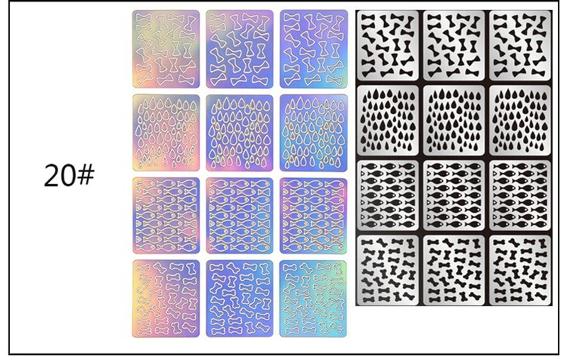 12 дизайн в 1 лазерный винил для ногтей полый неправильный шаблон трафареты для многоразовый для маникюра деко наклейки для нейл-арта наклейки-трафарет - Цвет: 20