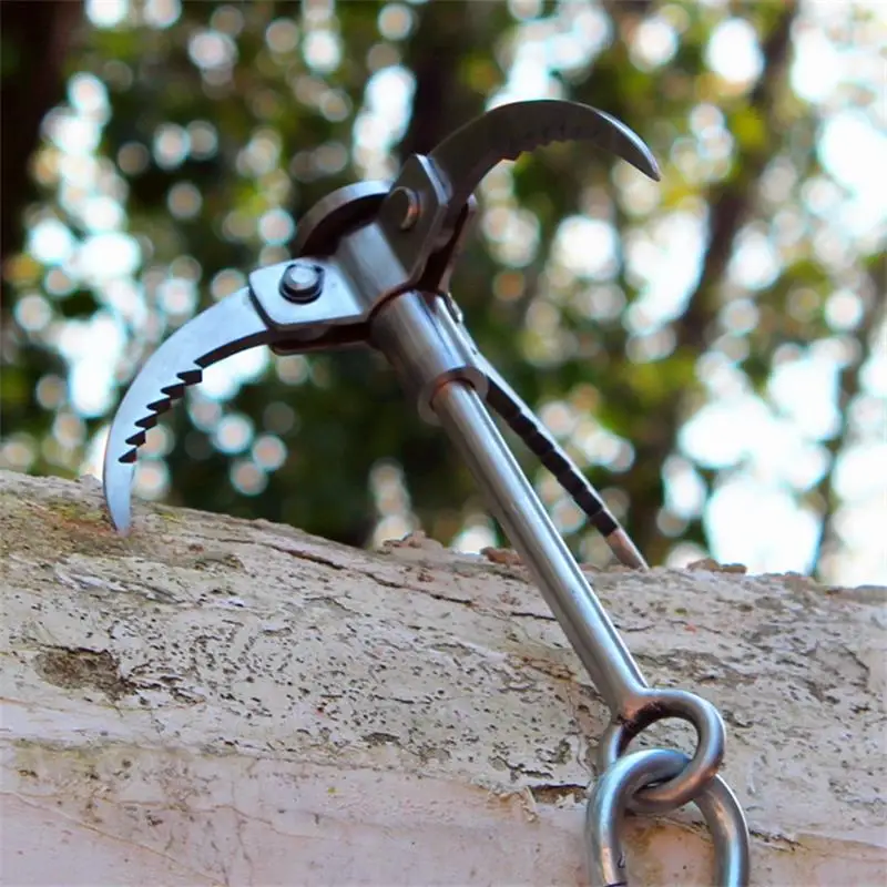 

Foldable Grappling Hook Claw Grapnel Anchor Stainless Steel 304 Tree Climbing Hooks with 3 Folding Sawtooth Claws Carabiner Tool