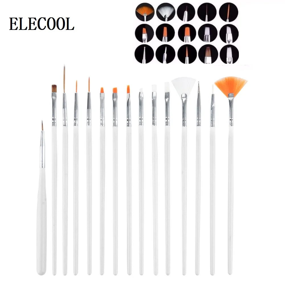 Набор кистей для ногтей ELECOOL, 15 шт., белый гель для ногтей, набор кистей для дизайна лака, рисования, карандашей для рисования, кисти для маникюра, кисти для дизайна ногтей, инструмент