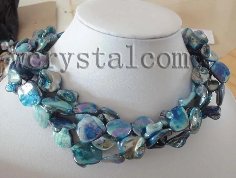 

4 Strand Rainbow Blue Mother of Pearl Shell Necklace