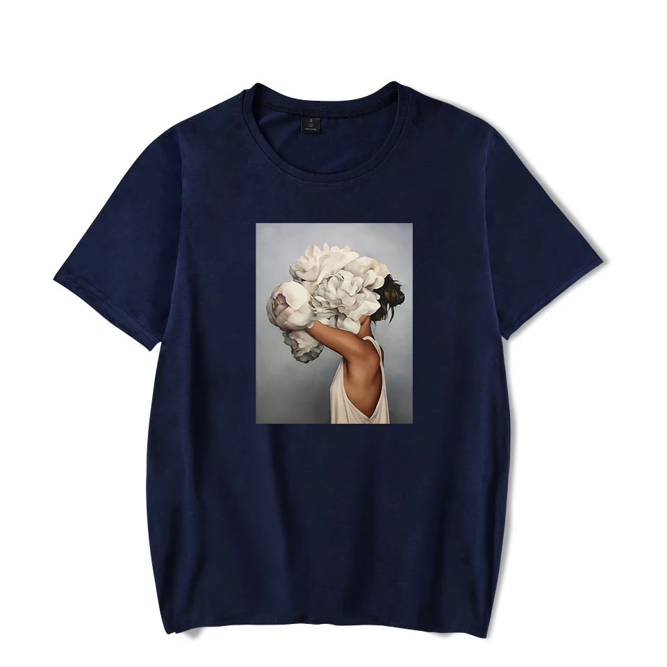 

Harajuku Fashion Aesthetics Tshirt Sexy Flowers Feather Print Short Sleeve Tops & Tees Casual Kpop Tshirt Hip Hop Streetwear