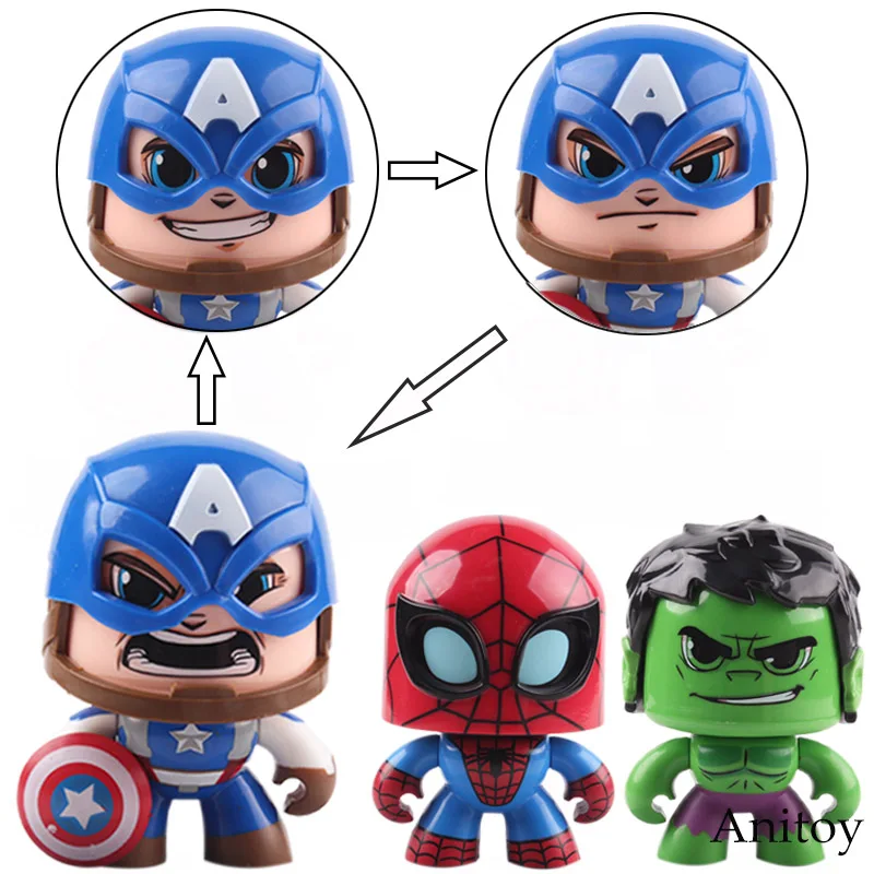 

Marvel Hulk Spiderman Captain America Action Figure PVC Car Decoration Collectible Model Toy Can Change Face Funny Doll