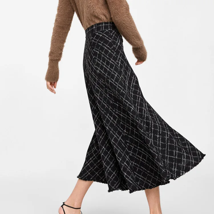 Un 2019 Vêtements Laine 1 Couleurs taille Bord 4 Nouveau Cardigan Plaid Avec Printemps Haute Jupe Et Mélange Une Black Tailles Femmes UrUOqP0w