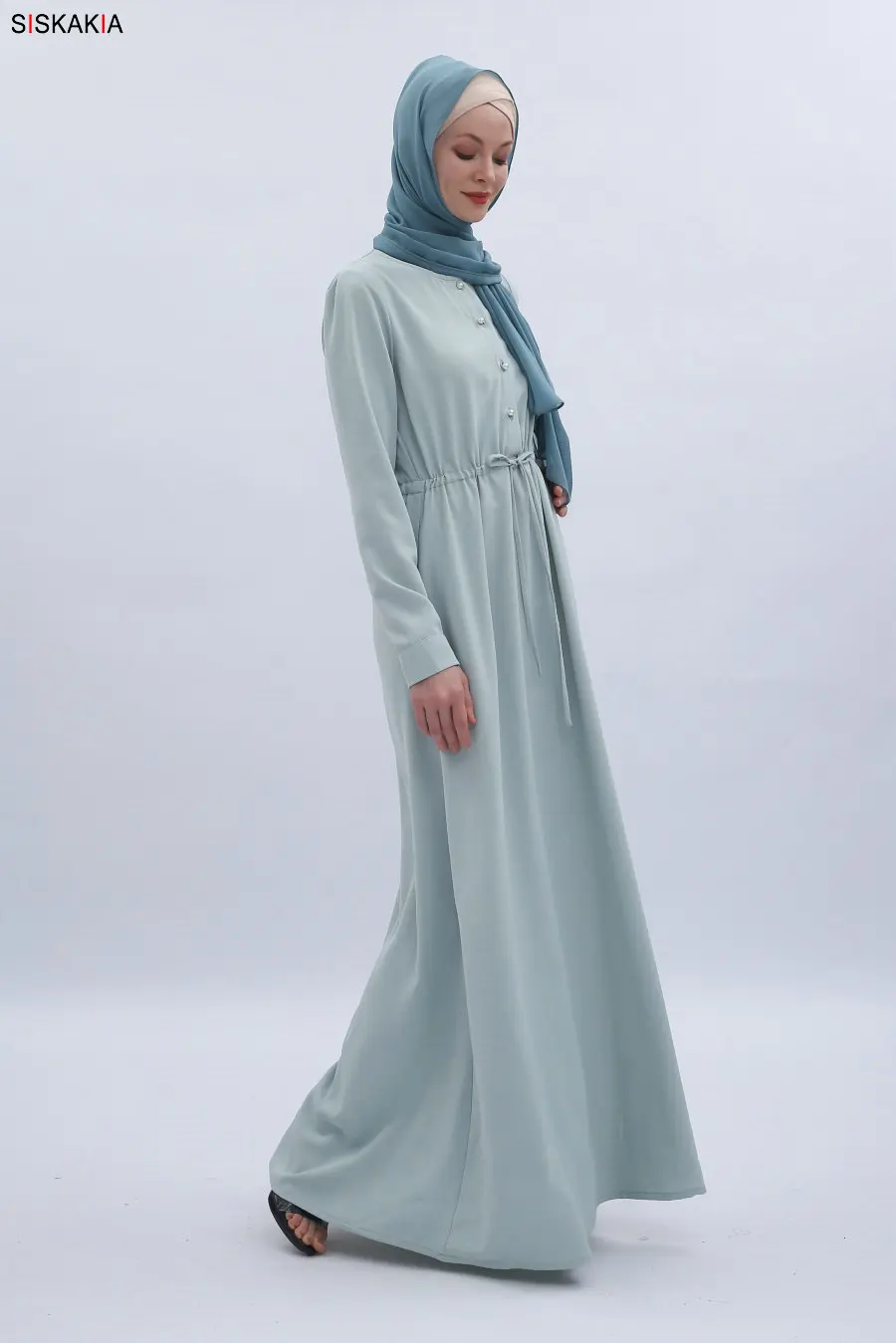 Siskakia свежее Мятное зеленое турецкое длинное платье больших размеров мусульманские платья в арабском стиле однобортная одежда для