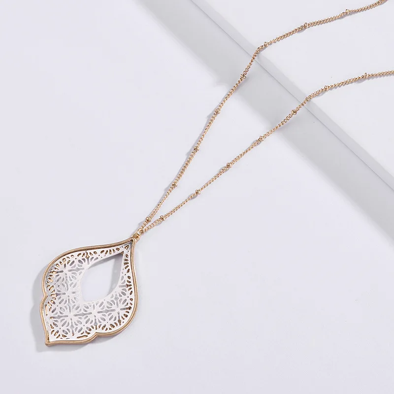 

ZWPON 2018 New Gold Filigree Morocco Teardrop Pendant Necklace for Women Fashion Two Tone Geometric Long Necklace Wholesale
