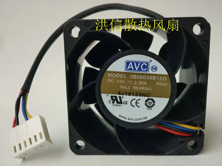 AVC 2B06038B12G P055 DC 12V 2.20A 4 проводной 6 контактный разъем 60x60x38 мм серверный квадратный