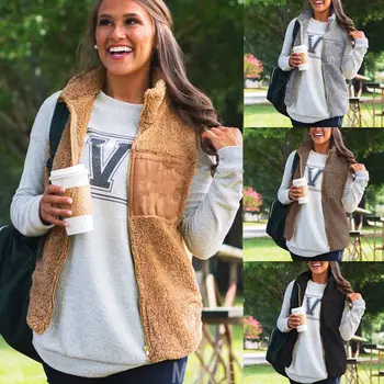

Women Warm Winter Thicken Fleece Fur Coat Overcoat Outwear Casual Ladies Zipper Vest Top Coat