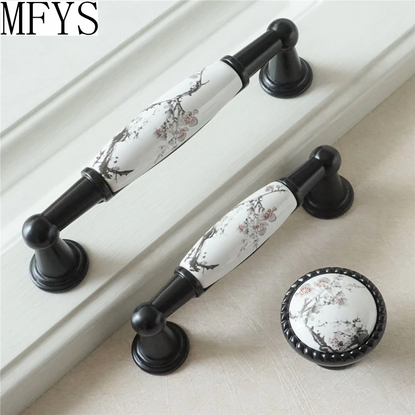 Mfys Chinese Ink And Wash Rukoväte Keramických Skriniek Zásuvka Okrúhle Držadlá Dvierok Skriňa Ťahá Nábytkové Kovanie Kuchynské Doplnky