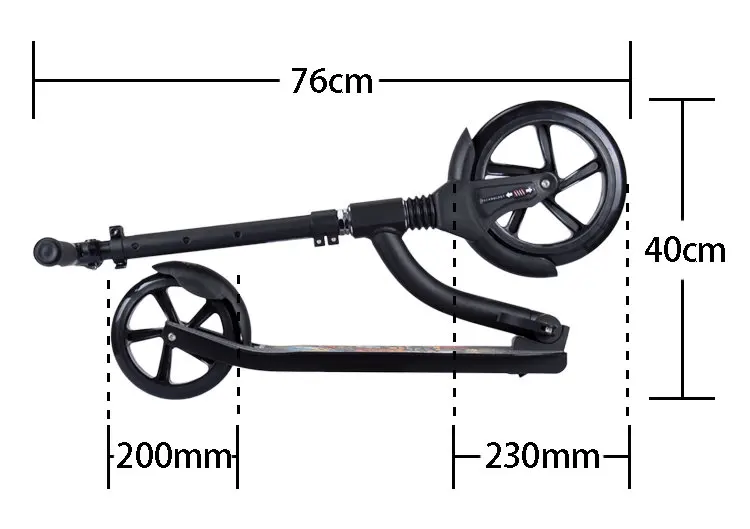 23 см большой колесный самокат для подростков с новым типом складной дизайн, быстрый складной самокат с регулируемой высотой, передние и задние крылья самокат