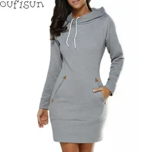 Oufisun, осенне-зимнее винтажное женское платье, облегающее платье с длинным рукавом и капюшоном, модное сексуальное короткое платье с карманами, Vestidos