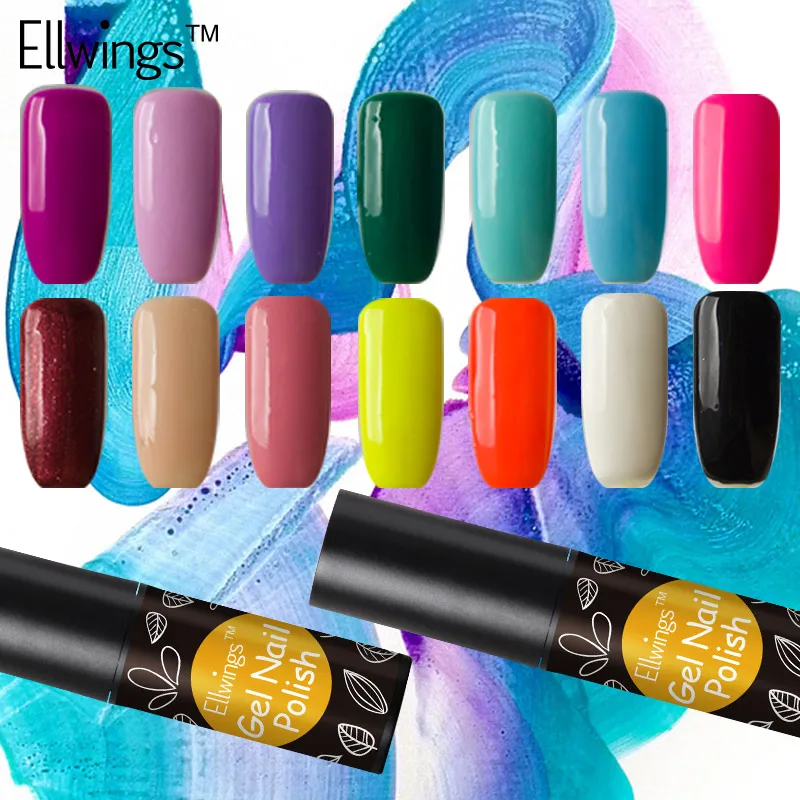 Ellwings 1 шт 6 мл Блестящий цветной УФ-гель для ногтей замочить от Esmalte лак верхняя