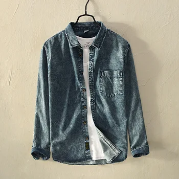 

2019 Spring New Vintage Long Sleeve Men Jeans Shirt