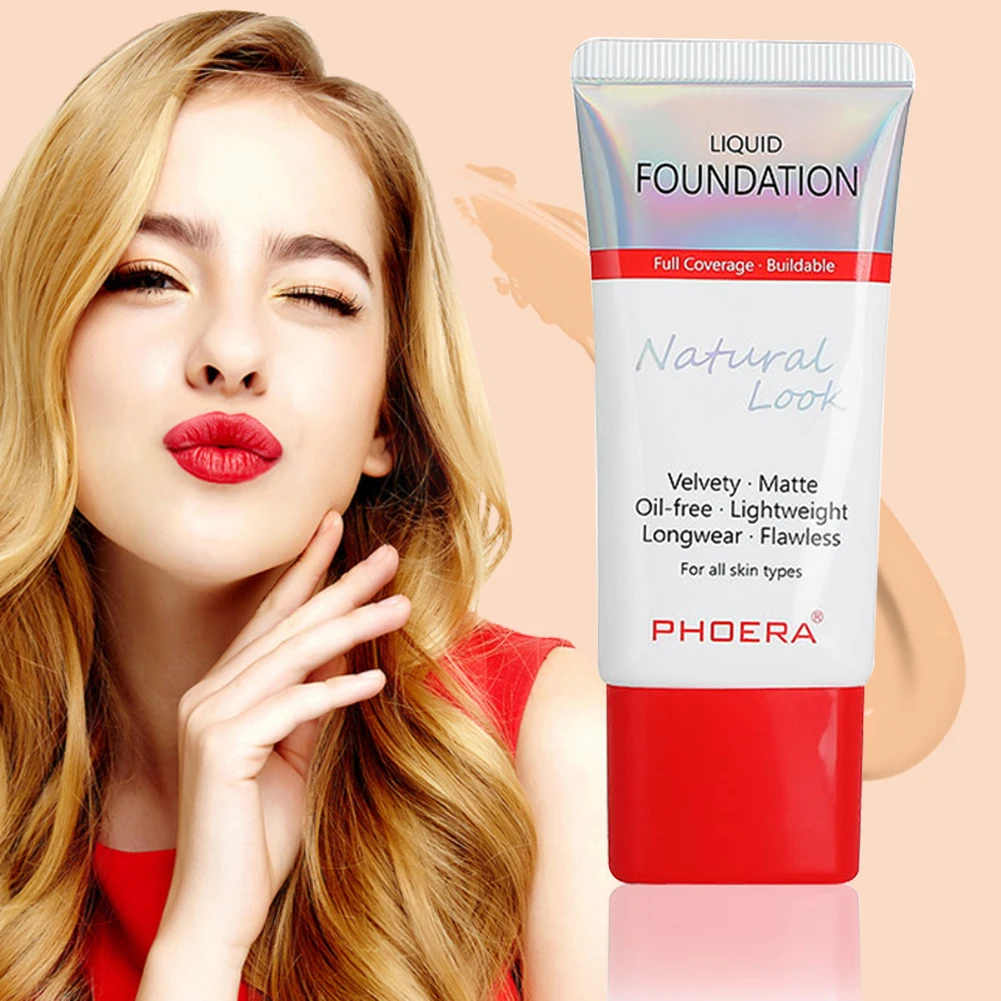 

PHOERA Foundation Cream Mineral Whitening Long Wear Oil Control Concealer Liquid Foundation Soft Matte Facial Base Cream TSLM1