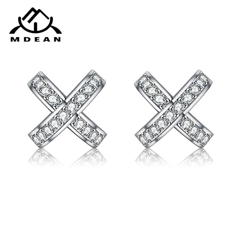 

MDEAN Stud Earrings for Women White Gold Color Jewelry Clear AAA zircon Boucle D'oreille Wedding Brincos A037