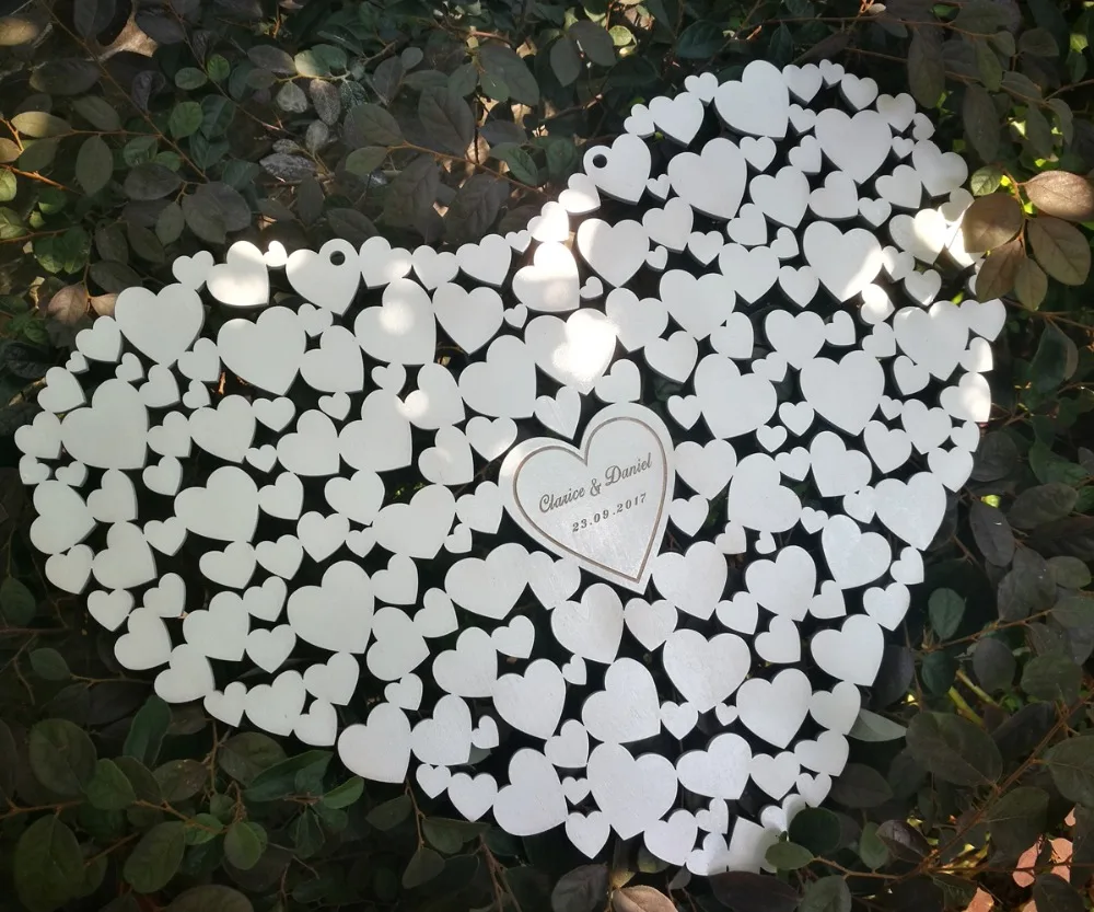 Customs Personalised Heart Shaped wedding guestbook alternative hanging heart Wedding guest book hearts wedding Decorations