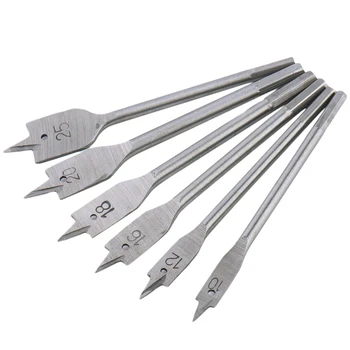 

6pcs HCS 1/4" Hex Shank Self-centering Three Point Spade Flat Wood Drill Bit Set