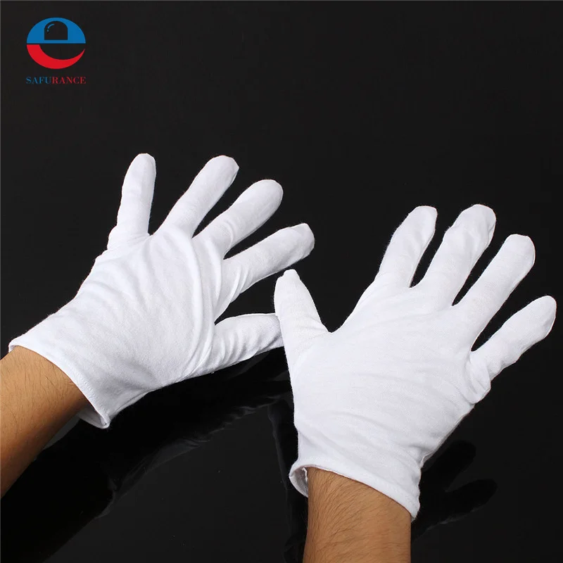 1 Pair New Arrival High Quality Useful White Cotton Gloves For Housework Workers With Knits For Safely Security Working Labor