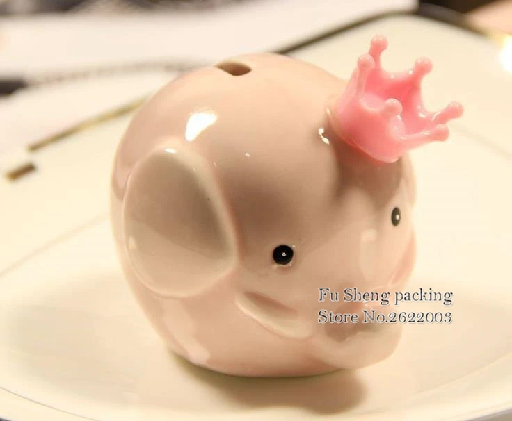 

50pcs Elephant Piggy bank ceramic baby strollers money boxes with pvc box gifts and favors baby shower christening gift party