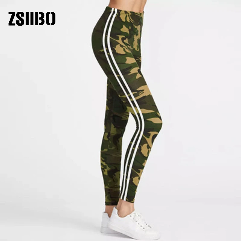 Женские спортивные брюки ZSSIBO камуфляжные облегающие леггинсы в полоску большие