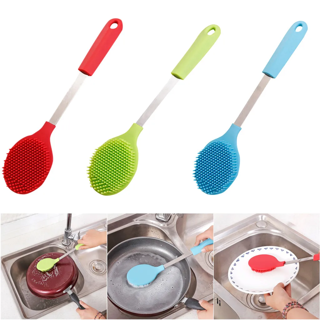 Buy Long handled Silicone Cleaning Dishwashing Brush
