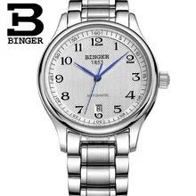 Оригинальные Роскошные Брендовые мужские полностью стальные автоматические механические сапфировые часы Бингер, мужские деловые водонепроницаемые настольные часы GB3