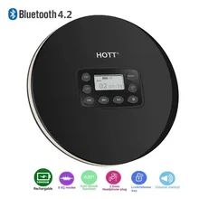 Reproductor de CD portátil Bluetooth HOTT 711T con batería recargable, pantalla LED, walkman de CD personal para disfrutar de la música y el libro de audio