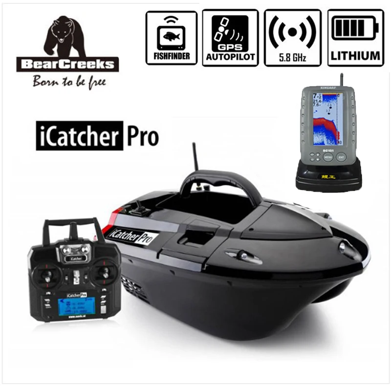 

BearCreeks iCatcher Pro V3 Carp Fishing Bait Boat with BC151 Color Fishfinder and GPS Autopilot lithium battery 500M RC